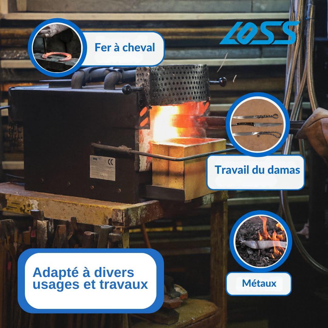 Forge à Gaz Propane Professionnelle avec 2 Brûleurs à Air Aspiré 5000 kcal | Allumage Manuel, Travail des Métaux, Damas et Couteaux, Brûleur à Air Étiré, Portable, Poignée de Transport