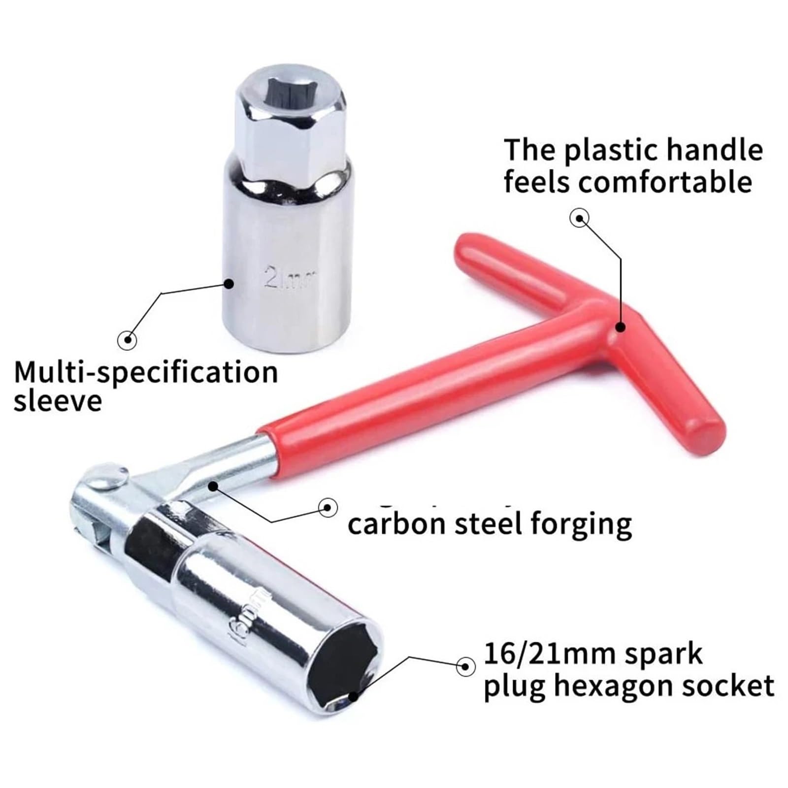 Llave De BujíA En T Kit de Herramientas reparación Motocicletas y Coches 3 en 1, Herramienta extracción bujías, Llave Tubo 16mm (5/8 ") 21mm (13/16"), con Mango T