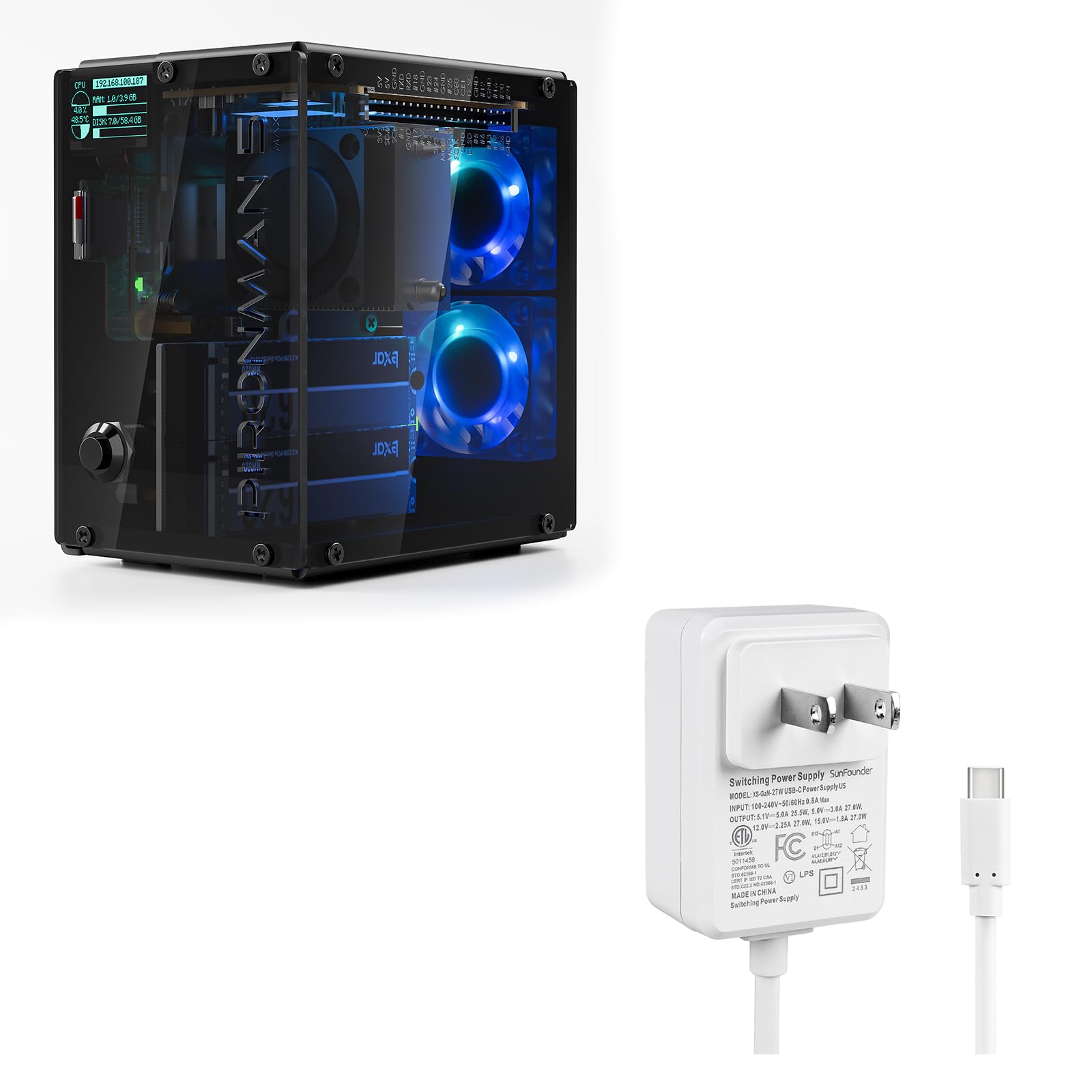 Amazon.com: Pironman 5-MAX Dual NVMe M.2 SSD PCIe PC Case with 27W