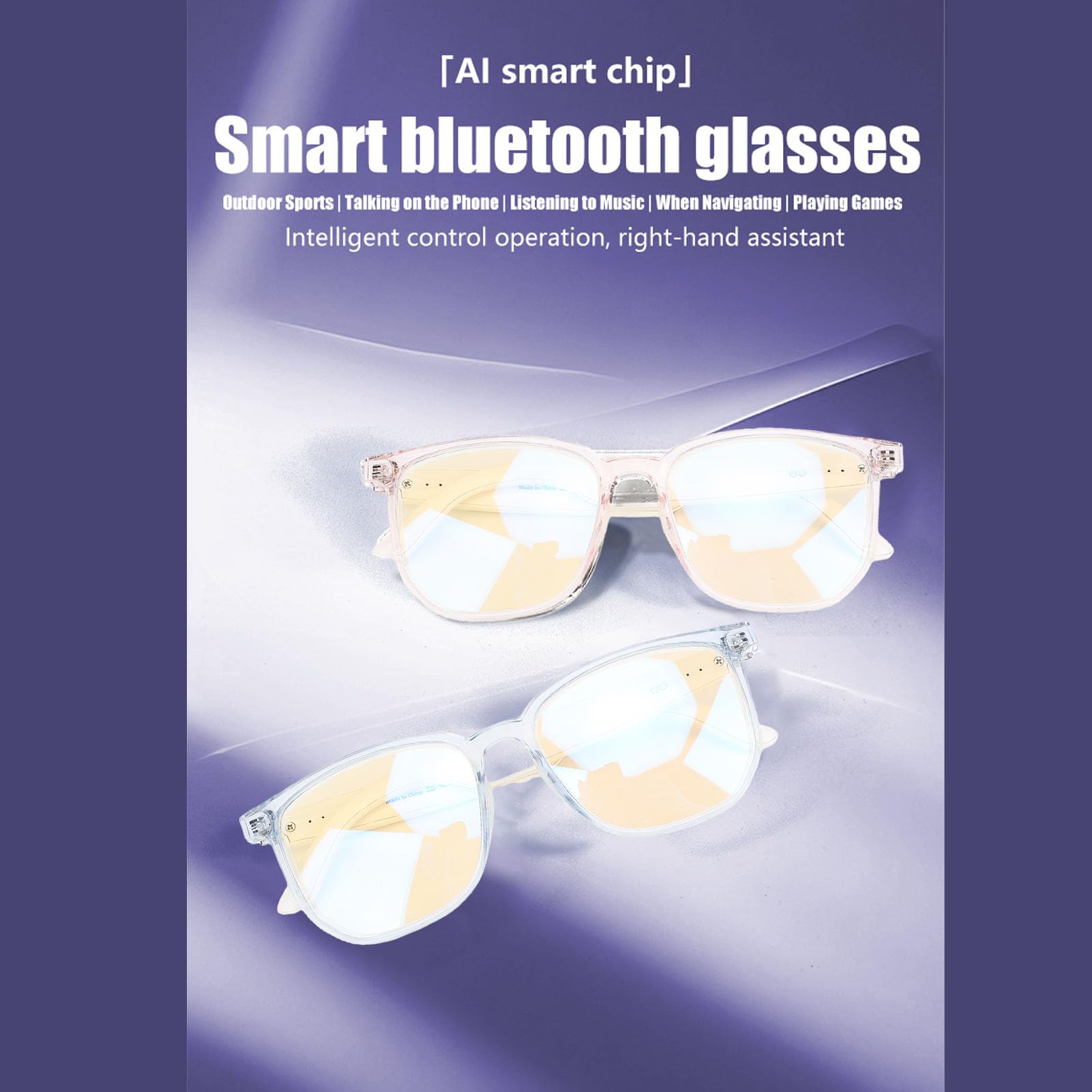 Jectse Lunettes Intelligentes AI avec Caméra, Lunettes D'enregistrement Vidéo HD 1080P, Audio BT, de Caméra de Sport de Plein Air, avec Musique, Appels Mains Libres et (Blue)
