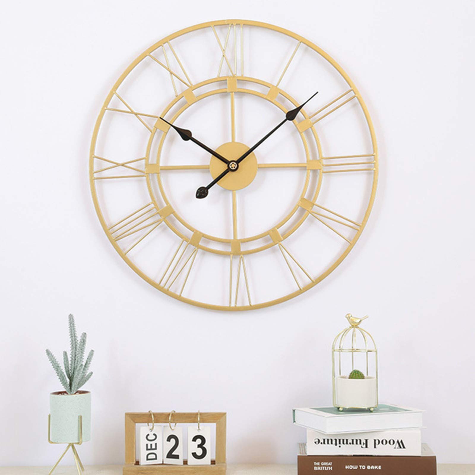 Minimalistische metalen en houten wandklok, grote moderne wandklok, unieke industriële klok voor een landelijke stijl, woonkamer of rustieke kantoordecoratie. - België