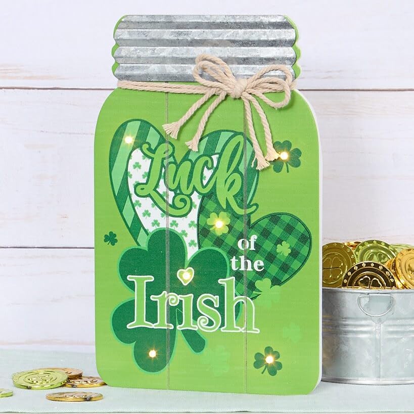 Valentine and St Patrick's LED Lighted Mason Jar Wall Plaques - Luck of the Irish