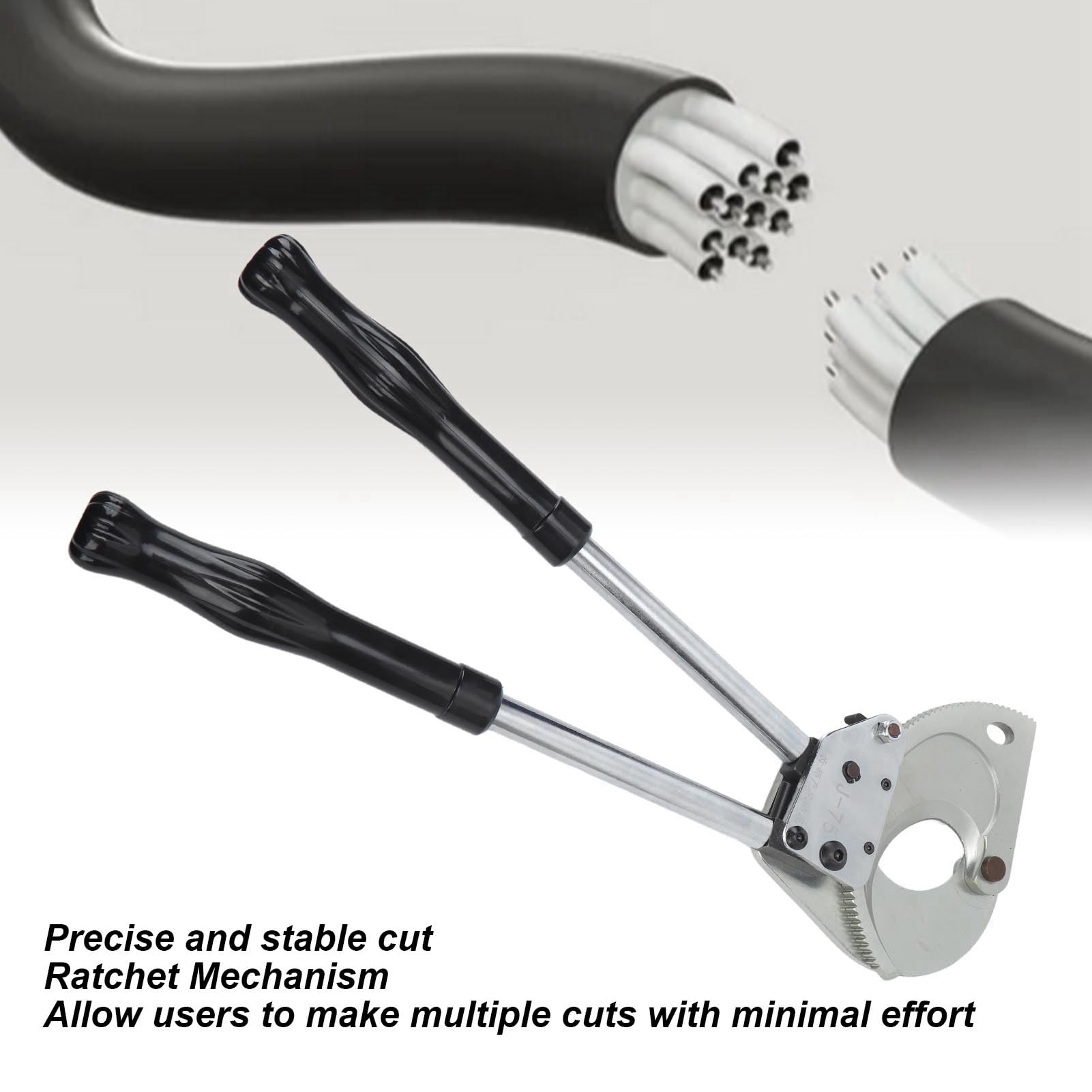 Fabater Cortador de Cables con Trinquete 750 MCM 400 Mm2 de Diámetro 65 Mm 2,6 Pulgadas, Cortador de Cables que Ahorra Mano de Obra para un Corte Seguro, Herramienta con de Aluminio con Hoja de
