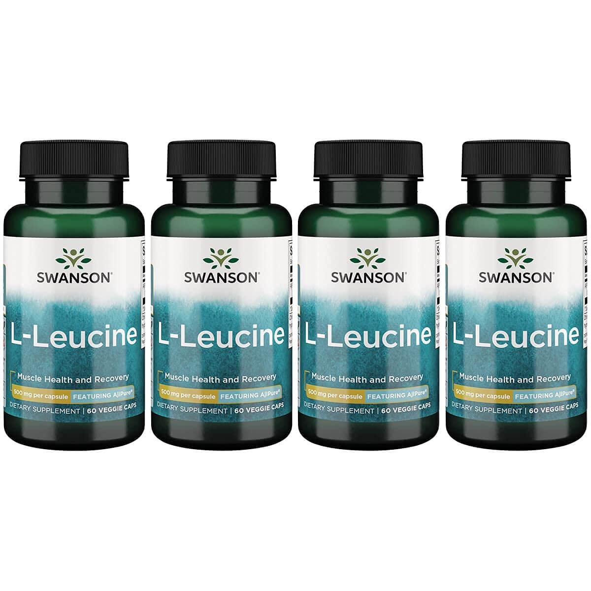 SwansonAmino Acid Ajipure L-Leucine Pharmaceutical Grade 500 Milligrams 60 Veg Capsules (4 Pack)