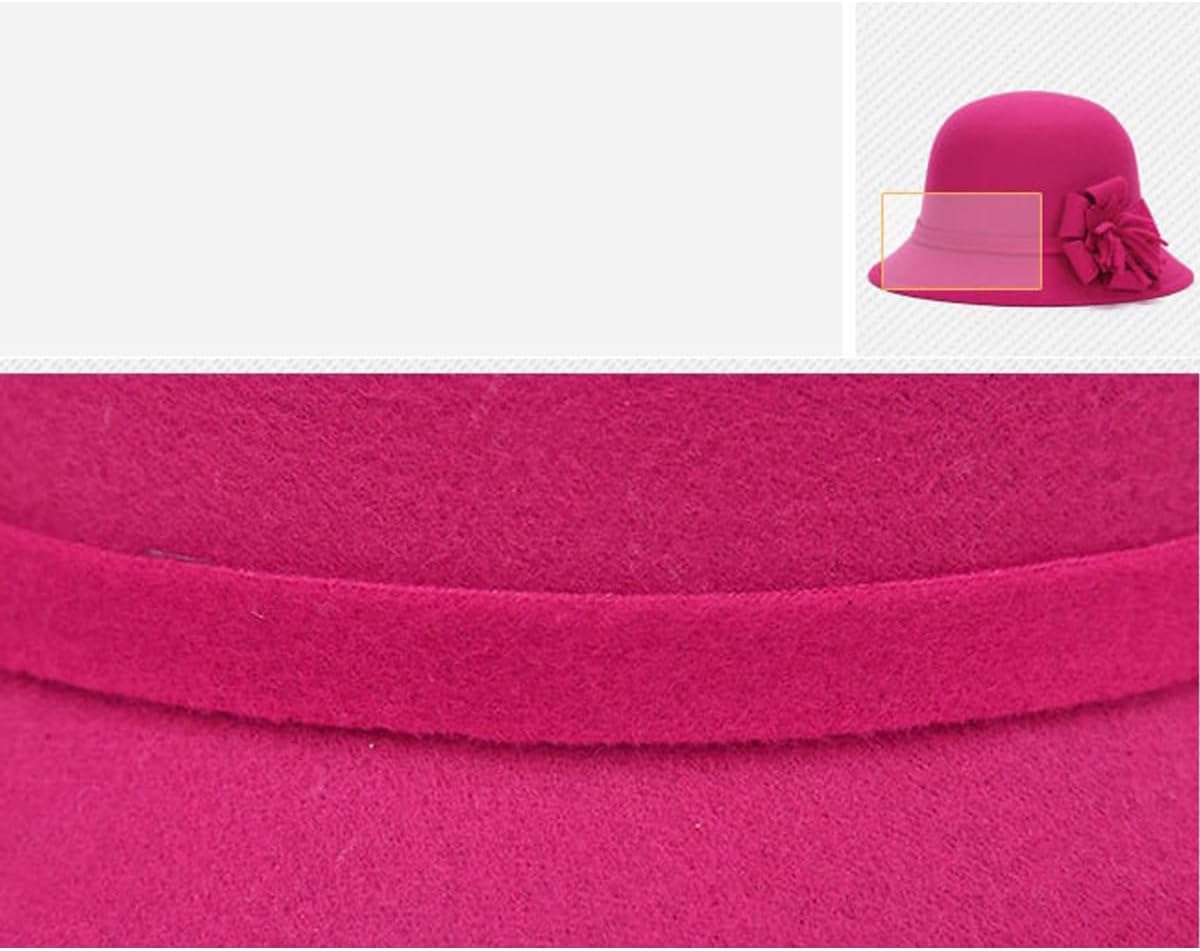 Bucket Hat for Women, Elegant Flower Winter Adjustable Felt Cloche Hat Vintage Warm Church Fedora Cap - Image 5