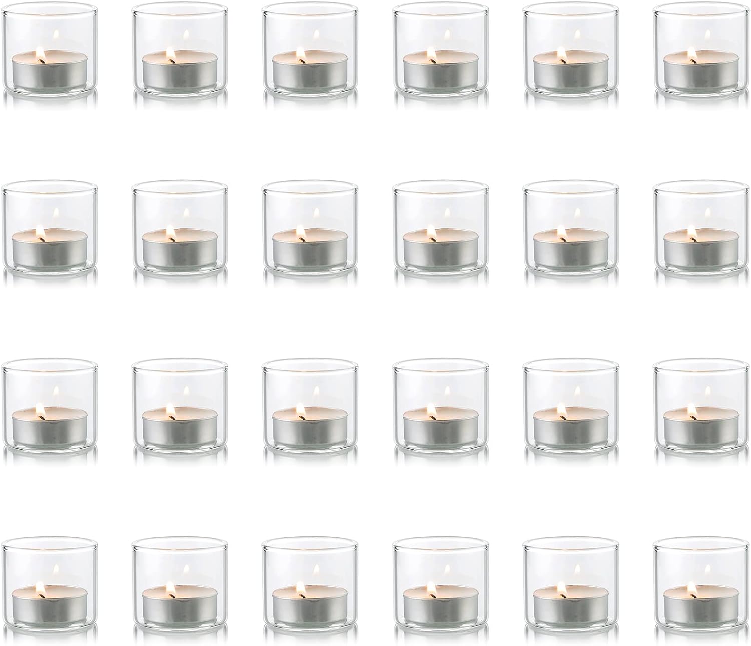 Clear Glass LED TeaLight Holders, 1.8 inches x 1.57, inches Ideal Gift for Weddings, Party, Spa, Reiki, Meditation, Votive Candle Gardens Small - 24 Pcs