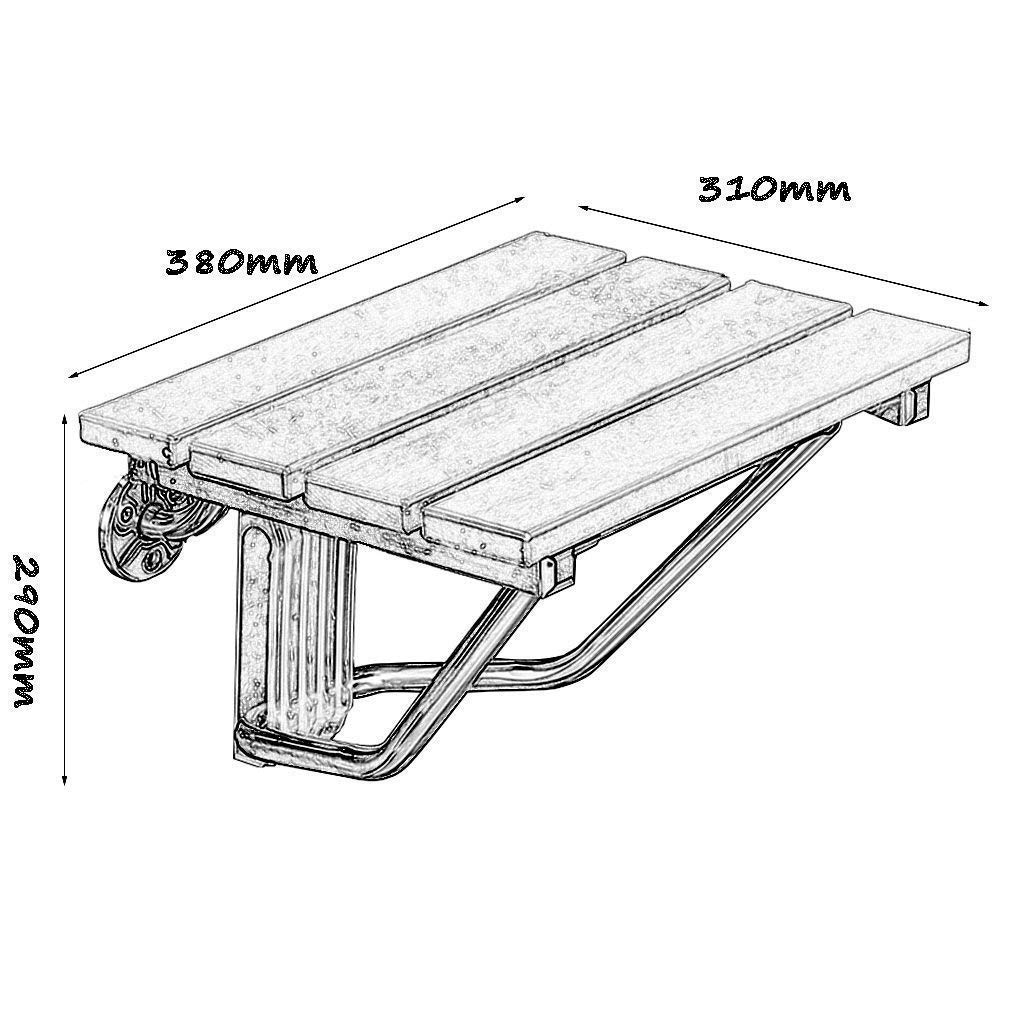 CHEWYNP Silla de baño Taburete de Ducha Asiento de Seguridad Baño Madera Maciza/Acero Inoxidable Colgar en la Pared Taburete de Ducha Antideslizante/Ancianos/Discapacitados/Mujeres embaraz