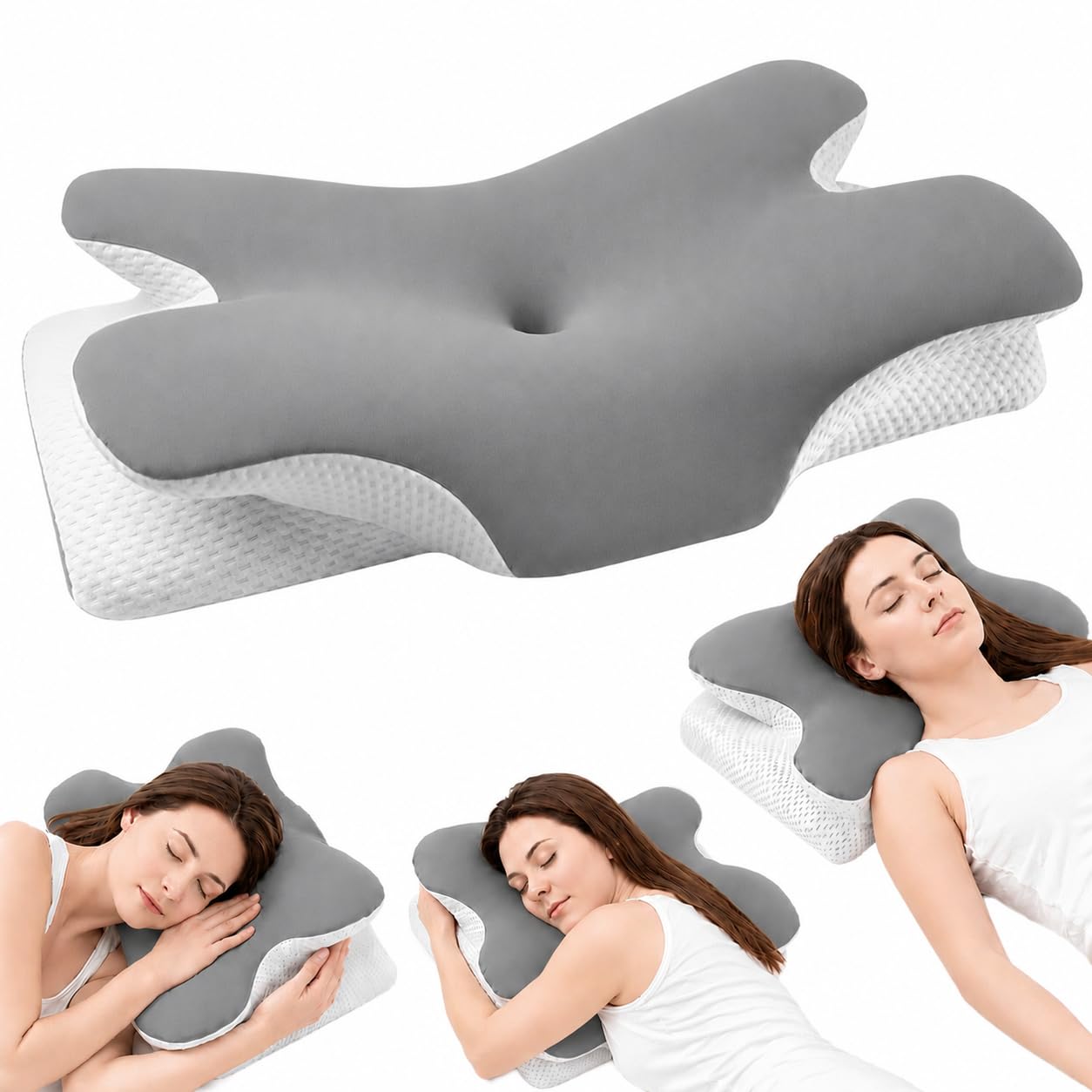 Nacken Therapiekissen Premium – Orthopädisches Kopfkissen aus Memory Foam gegen Nackenschmerzen, 2 Höhen für Seiten-, Rücken- & Bauchschläfer, Hellgrau/Grau