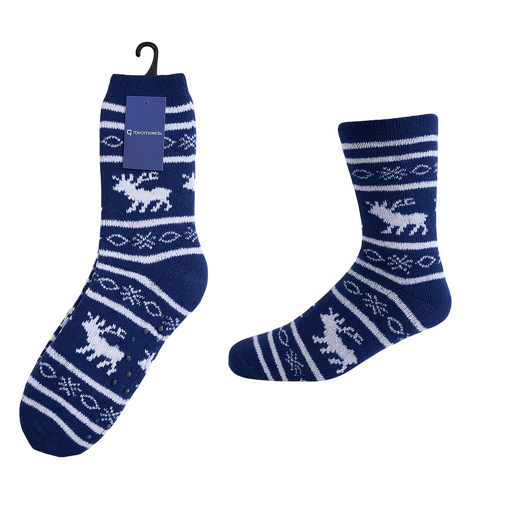 Rjm Mens Slipper Socks Fairisle Christmas Pattern Thermal Warm Knitted Outer Fleece Lined with Gripper - Gift Idea