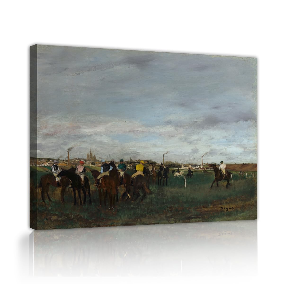 TOANGWALL Edgar Degas The Races Canvas Wall Art Office Antique Horse Painting Framed Prints Wall Decoration for Hallway Apartment Decor 65x80cm