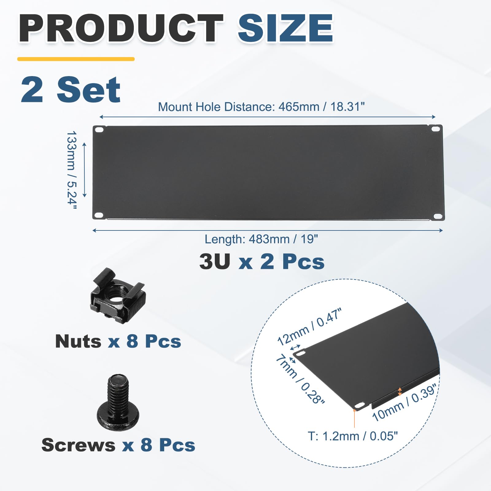 2 Set Pannelli Vuoti 3U, Kit Pannelli Di Riempimento Montaggio Rack Metallico Con Viti E Dadi Per Accessori Cavi Armadio Rack Server Rete 19 Pollici, Nero