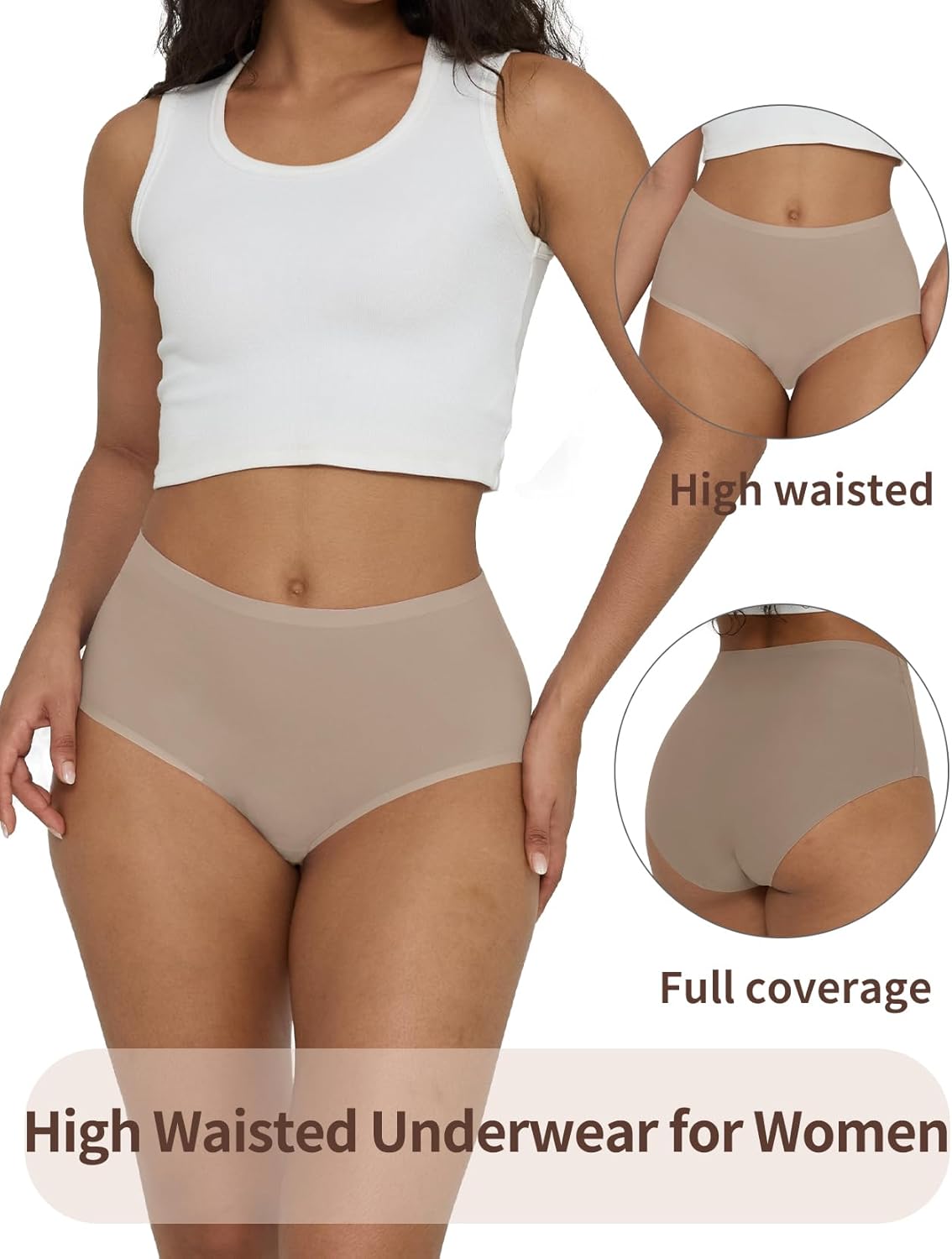 High Waisted No Show Underwear Comfy Stretch Full Briefs Panties One Size 3-Pack(Regular & Plus Size) - Image 3