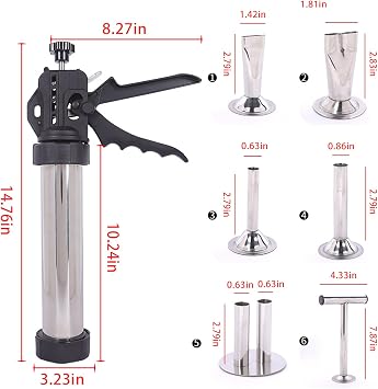 1.59LB Jerky Gun Set with 6 Stainless Steel Nozzles and Cleaning Brush, Jerky Gun for Ground Meat ,Sausage Stuffer,Professional Meat Stuffer Kit