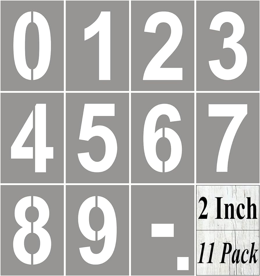 Amazon.com: 2 Inch Large Number Stencils for Painting - 11 Pack Number Stencil Templates for Curb Address, Cakes, Cookies, Mailboxes and Crafts, Reusable House Numbers Stencils for Wood Signs & Cement Wall