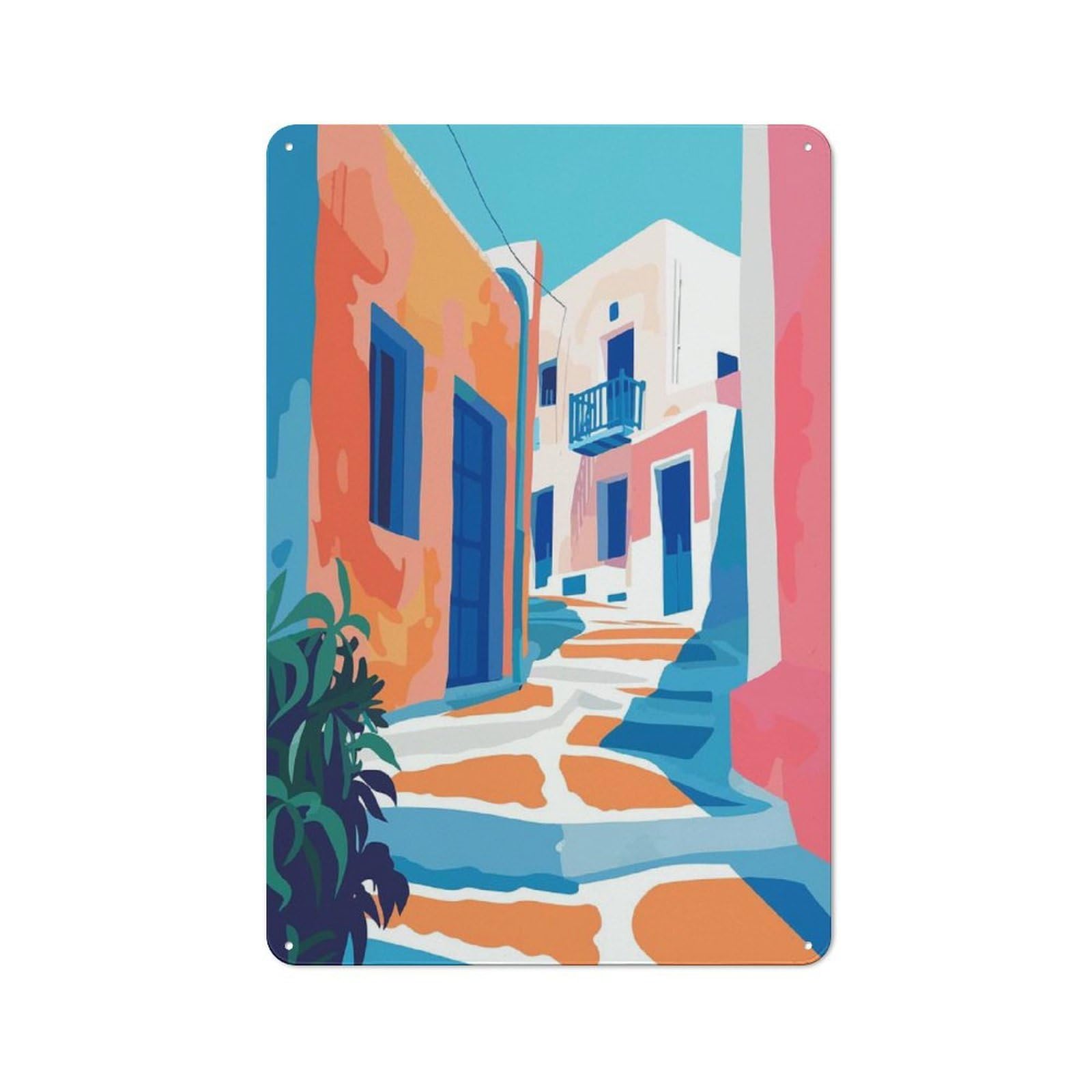 Junmoney Style-14 Mykonos Greece Abstract Vintage Metal Wall Sign 30X20cm For Garage Wall, Suited To Garage Decor Collectors