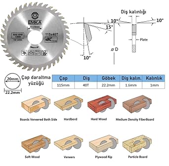Badem10 Set of 2 Emka Circular Saw Blade Wood Cutting Saw 115 mm 40 Teeth + Drill Apparatus