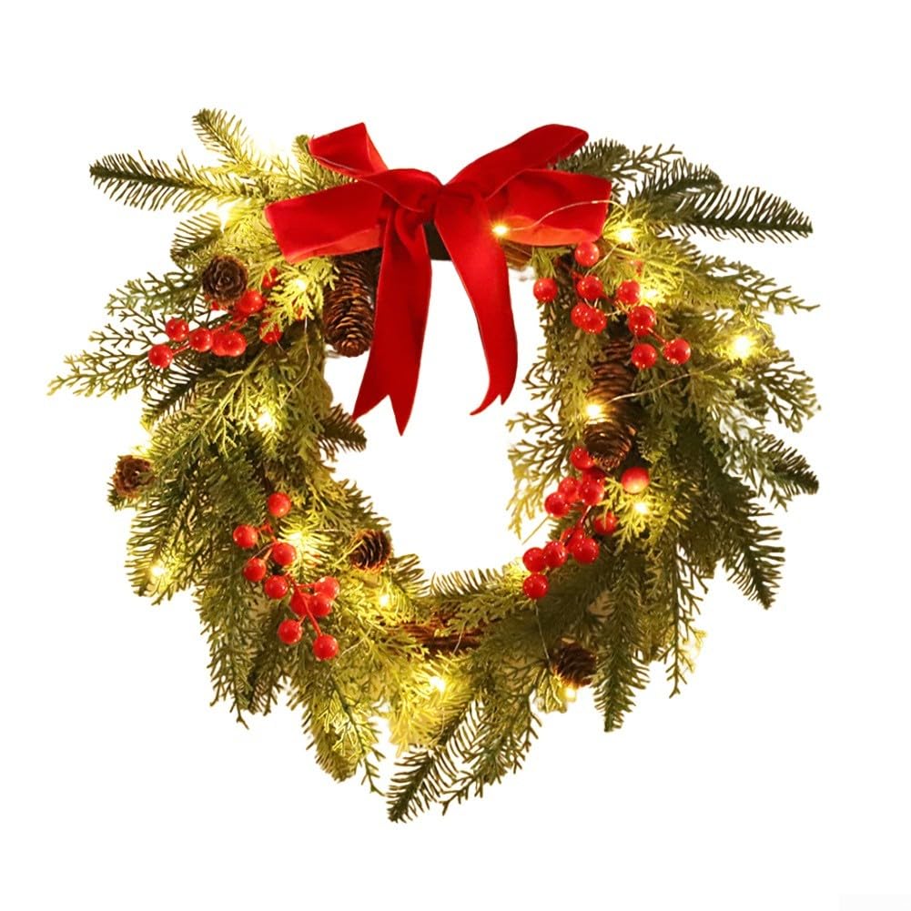 Weihnachtskranz 45cm mit Roter Schleife Beeren für deko Weihnachtskranz(wreath with lamp)