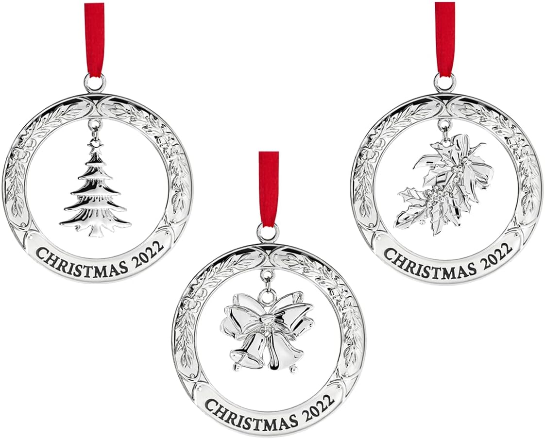 Klikel Christmas Ornament 2022 Set Silver Wreath Design Ornament with Hanging