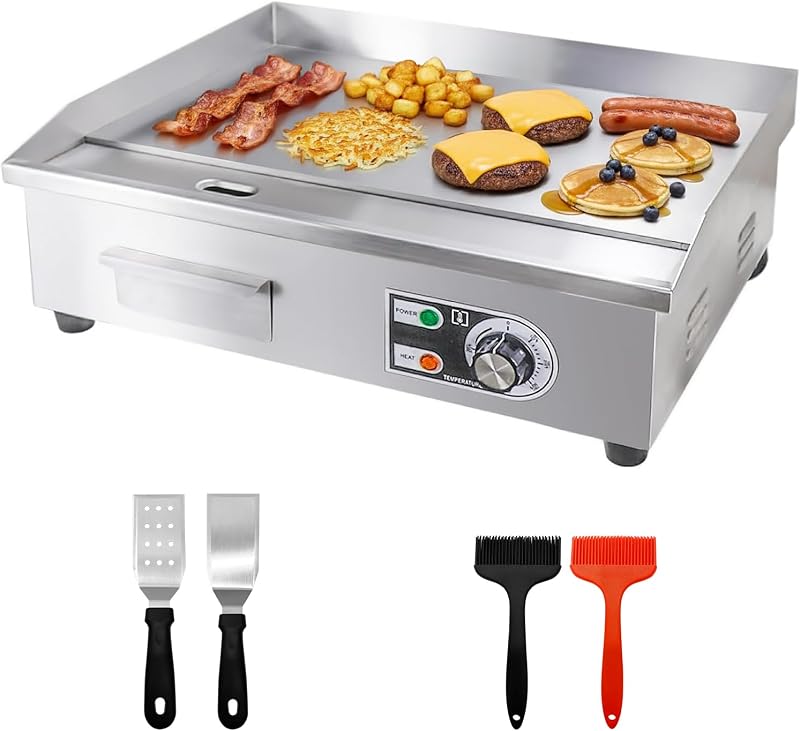 22" Commercial Electric Griddle,Electric Countertop Flat Top Griddle,110V 1600W Electric Flat Top Grill,Non-Stick Restaurant Teppanyaki Stainless Steel Grill,Adjustable Temperature Control