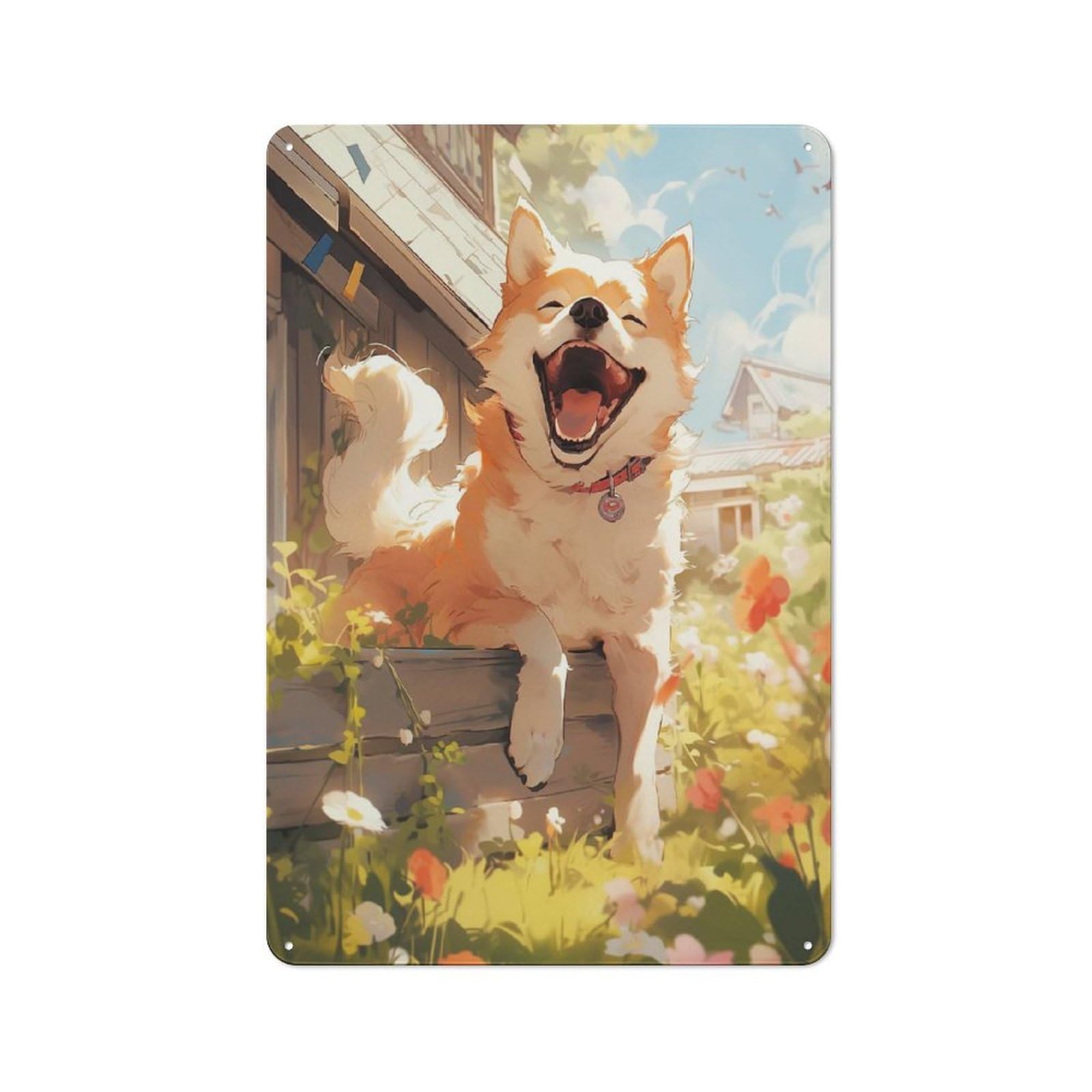 Junmoney Happy Akita Inu Dog Shed Style Rustic Tin Sign 30X20cm Featuring Utility Space Decor For Conservatory, Home Bar Or Utility Room