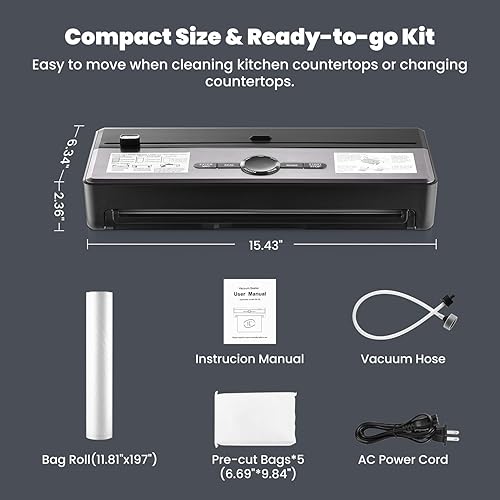 Miniatura 6 de SOPHIA Sellador al vacío para alimentos, máquina de sellado al vacío de alimentos 85KPA completamente automática 8 en 1 con doble bomba y cortador y