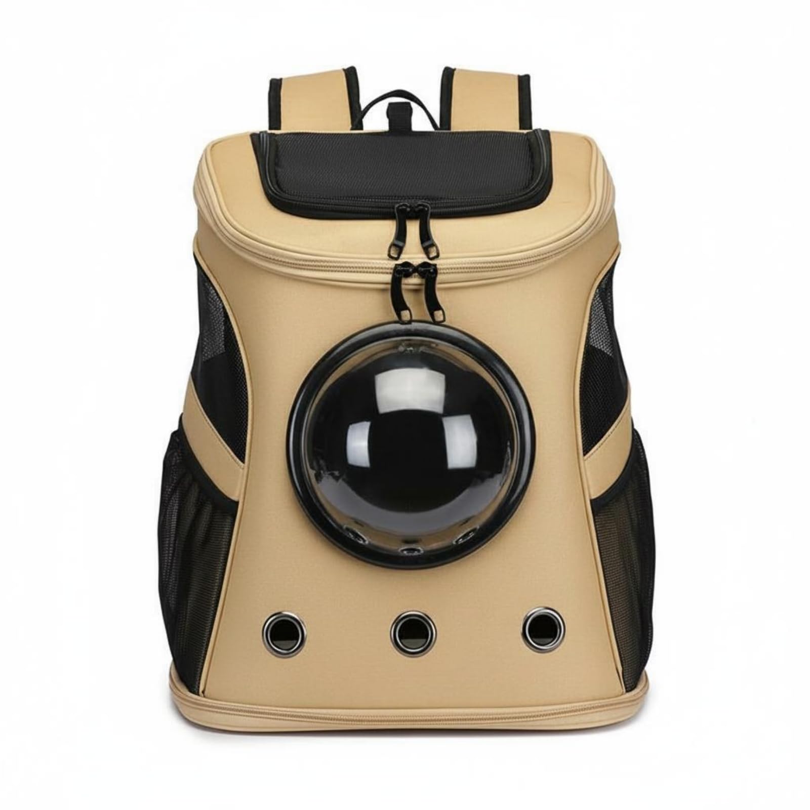 Zaino Trasportino Gatto Cane Piccolo Borsa Trasporto Animali Cupola Trasparente Ventilata Pannelli a Rete Fondo Stabile Oxford Nylon Struttura, Cachi