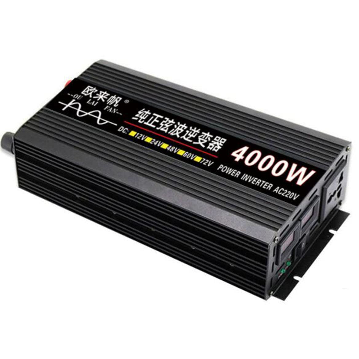 2000W 3000W 4000W Przetwornica czystej fali sinusoidalnej 12V 24V 48V 60V do 230V Przetwornica napięcia z gniazdem UE i USB, wyświetlacz cyfrowy,4000W-12V