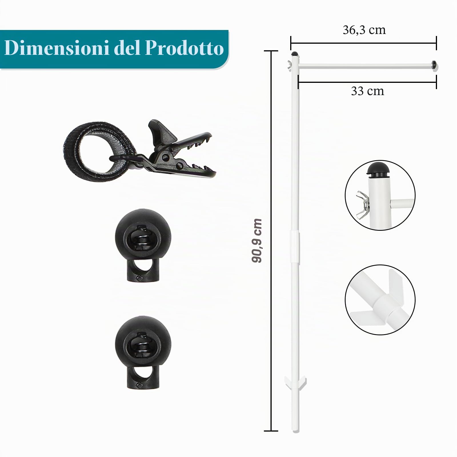 2-Pack asta della bandiera per Garden Flagpole Flagpole staffa di montaggio - Robusto, facile da montare, Incl. Morsetto di montaggio e accessori (bianco)