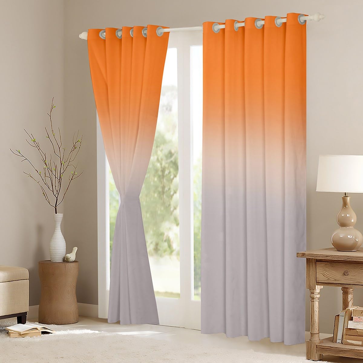 Homemissing Orange Darkening Drapes Gradient Style Curtains for Bedroom Living Room For Kids Women Men Ombre Grey 30%-50% Blackout Curtains Geometric Window Treatments W46*L54 - Image 3