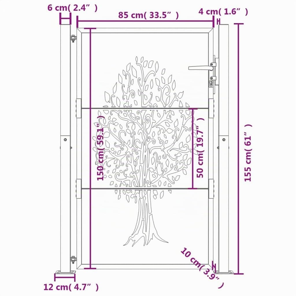 vidaXL Puerta de jardín acero gris antracita diseño árbol 100x150 cm