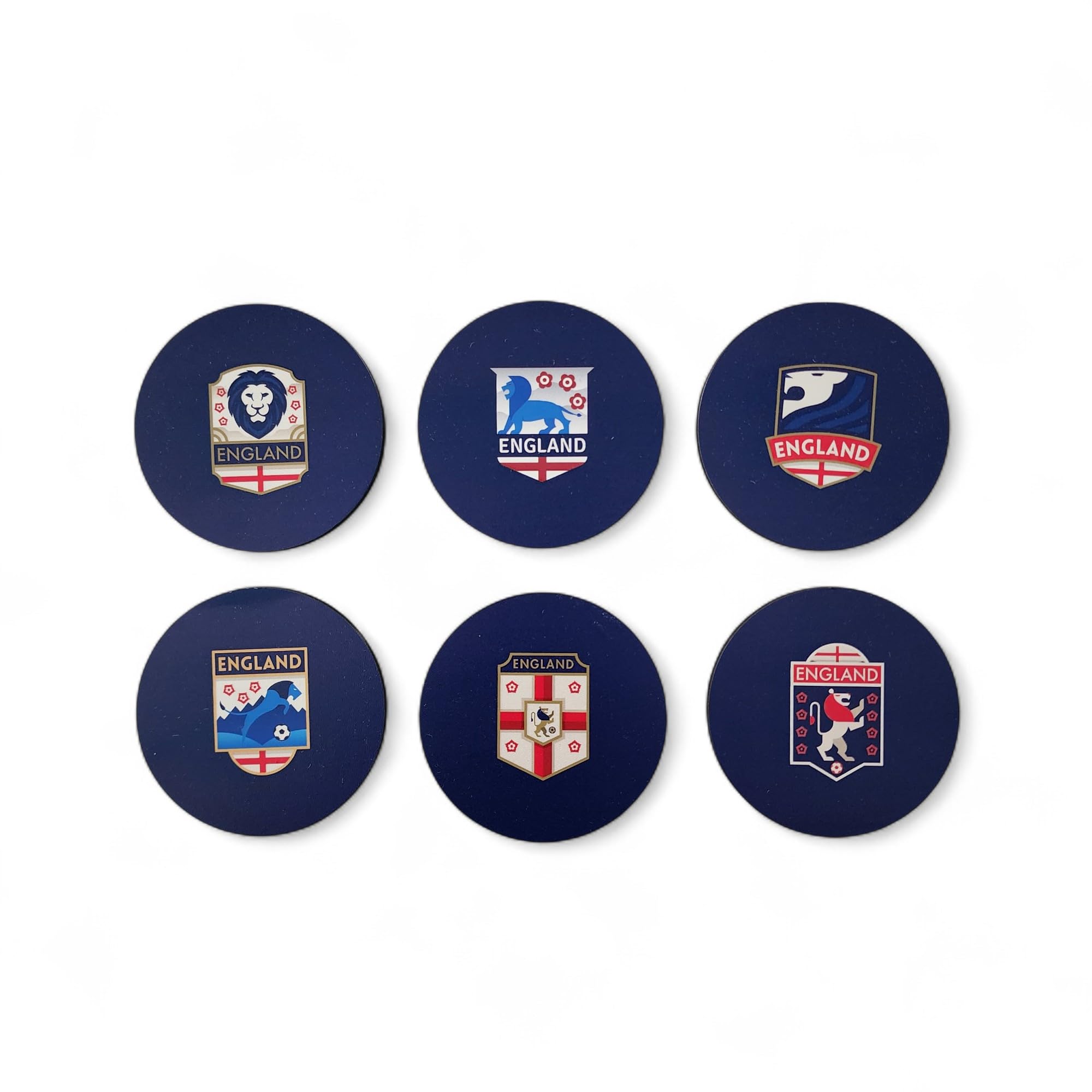 England Football Coaster Set - 6 Premium Drink Coasters with National Team Crests & Three Lions Logo