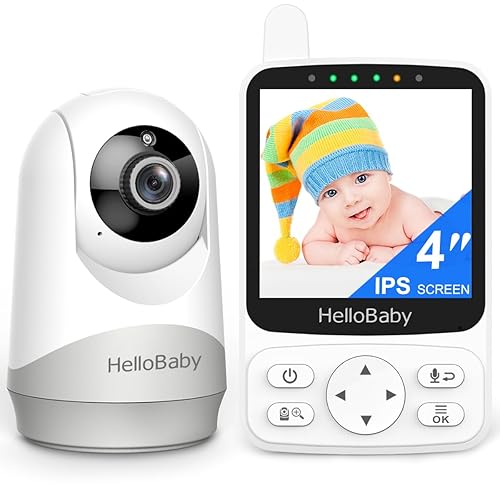 HelloBaby No WiFi Baby Monitor with Voice-Activated Night Vision,4" IPS Camera and Audio, 2-Way Talk and PTZ, 26H Battery and 1000ft Range, Portable for Nursery and Travel