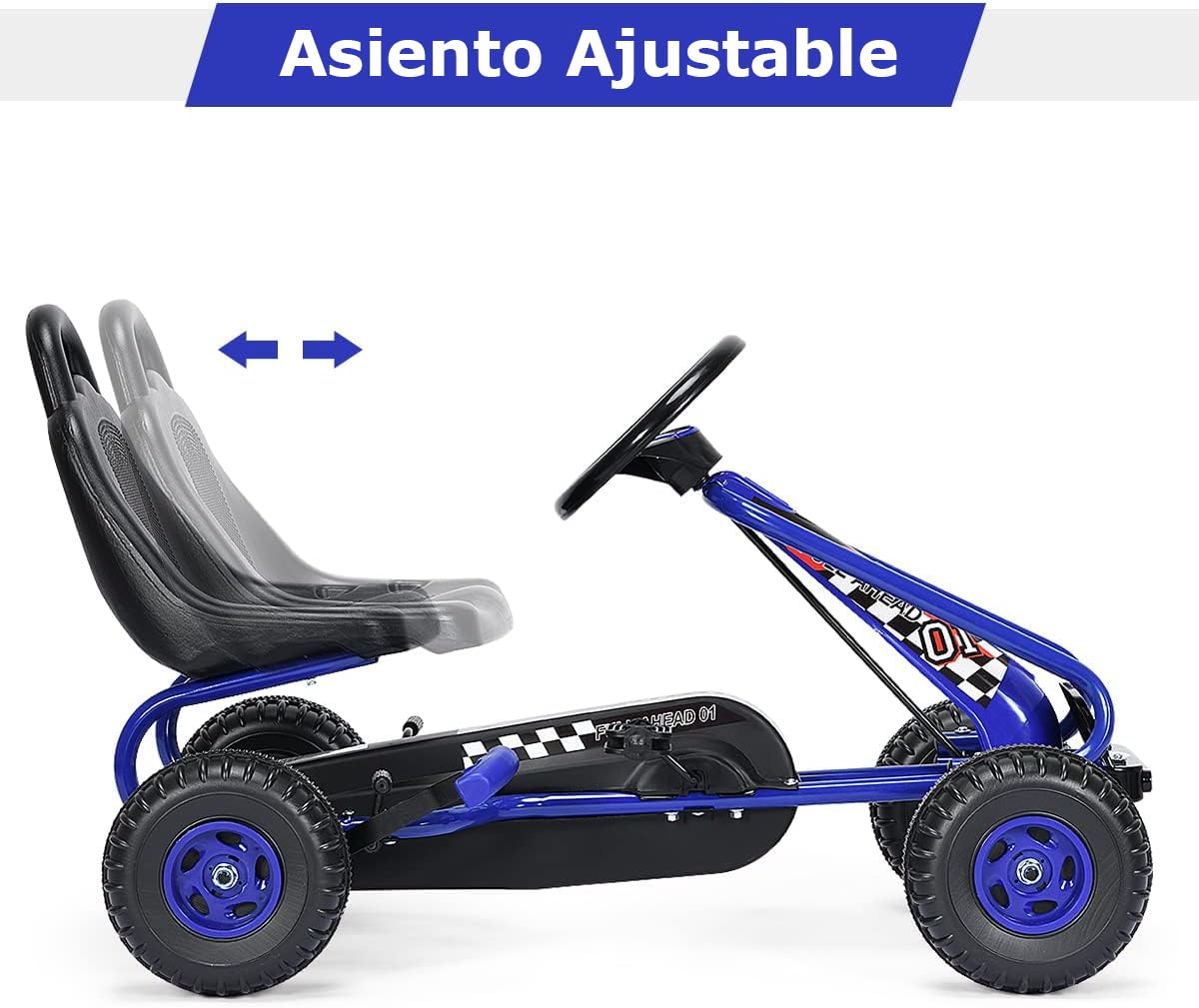 RELAX4LIFE Go Kart para Niños con Freno de Mano y Asiento Ajustable, Coche de Pedales con Ruedas Antideslizantes para Niños 3-6 Años, Carga 30kg (Azul)
