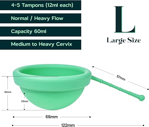 Miniatura 10 de SHORDY Juego de 2 discos menstruales reutilizables (pequeños y grandes), 100% silicona de grado médico, disco de período flexible y sin fugas,