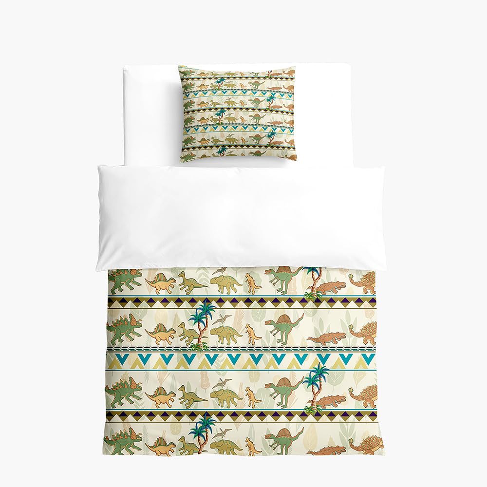 ENEN Housse de Couette Enfant, Parure de Lit Enfant + 1/2 Taie d'oreiller, Motif de Dessin Animé 3D, Polyester, Housse Couette Ado Garçon Fille (Dinosaure,220x260cm+65x65cm)