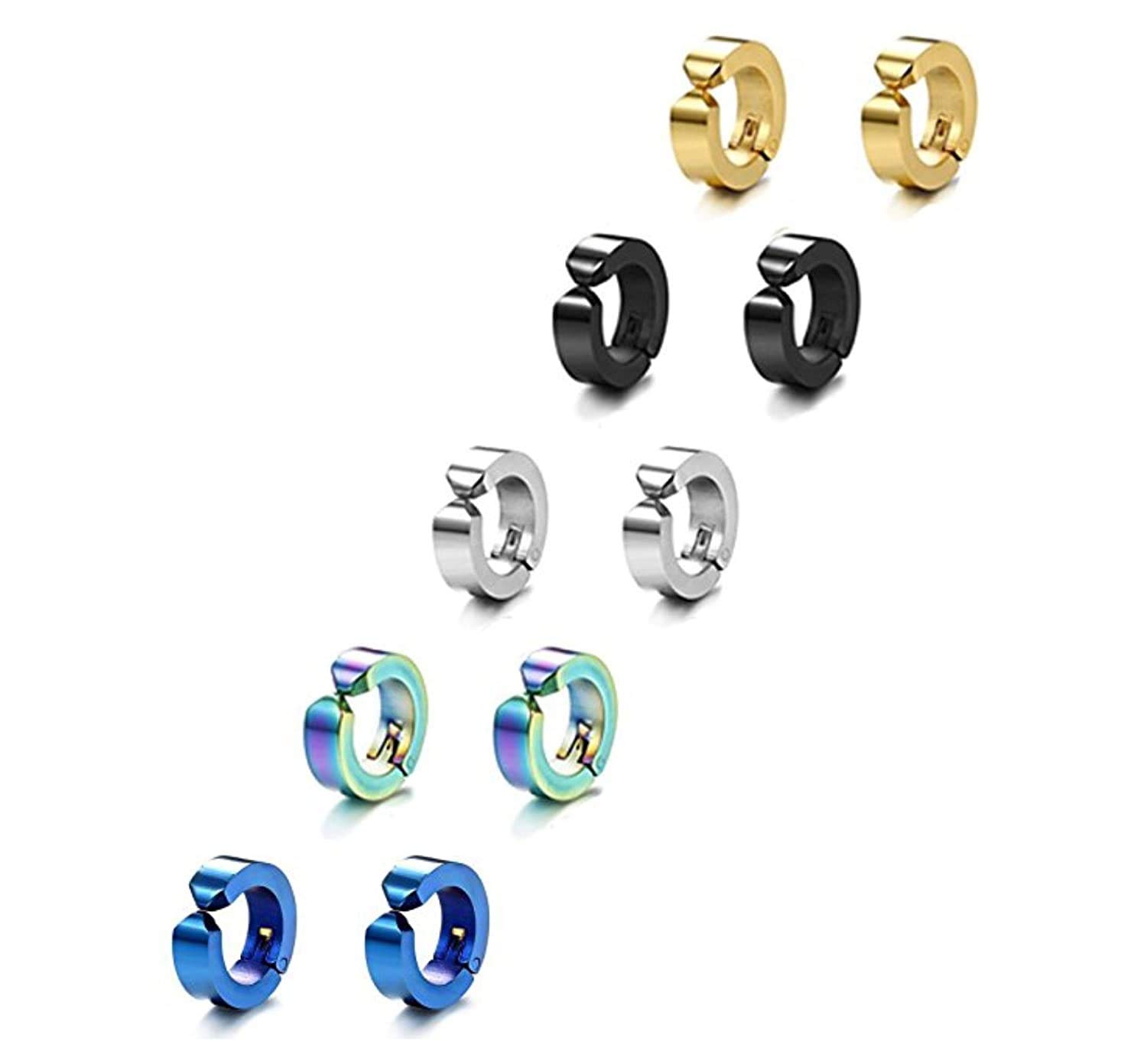 hunky dory Combo Unisex Facing Non-Piercing Earring For Men And Women (5Pairs)-picture-9