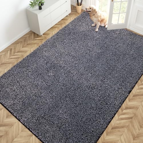 PURRUGS Easy Care Area Rug 6ft x 9ft, Non-Slip Washable Entryway Rug, Stain Resistant Accent Rug for Hallway, Living Room, Bedroom and Mudroom, Bluish Grey-Black