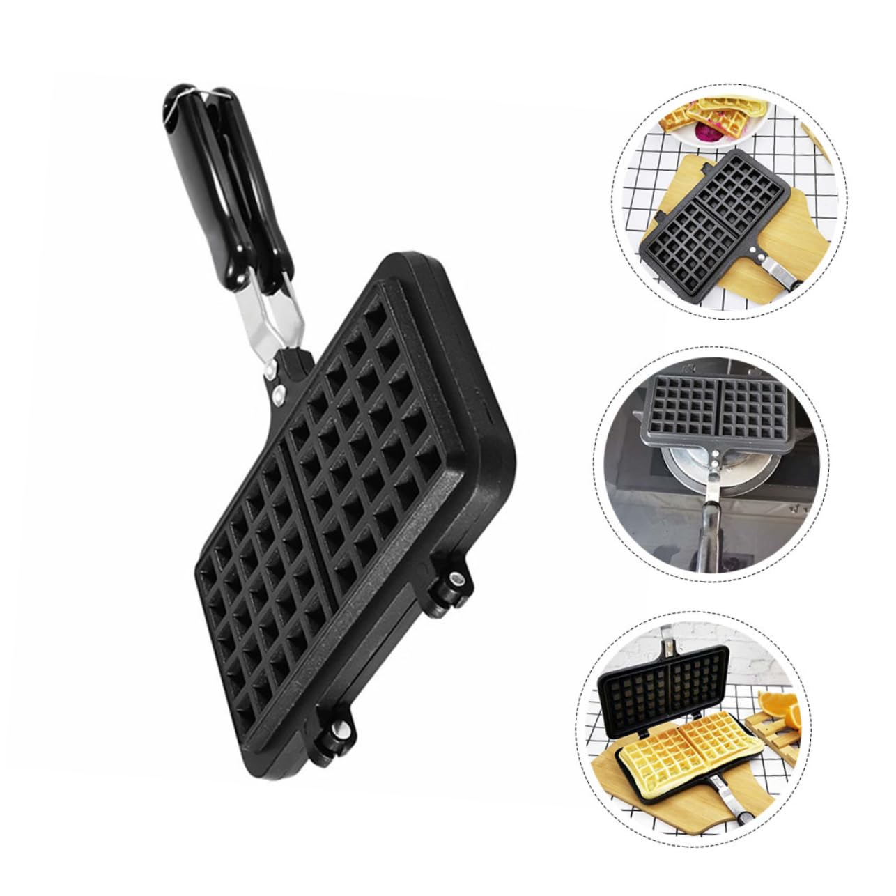 Alipis Stampo per Waffle Nero Antiaderente Resistente al Calore in Alluminio Pressofuso Forma Creativa per Dolci per Uso Domestico Fornello a Gas