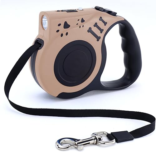 Correa retráctil para perro de 16 pies con linterna LED para caminar por la noche, correa manos libres recargable por USB para perros pequeños y
