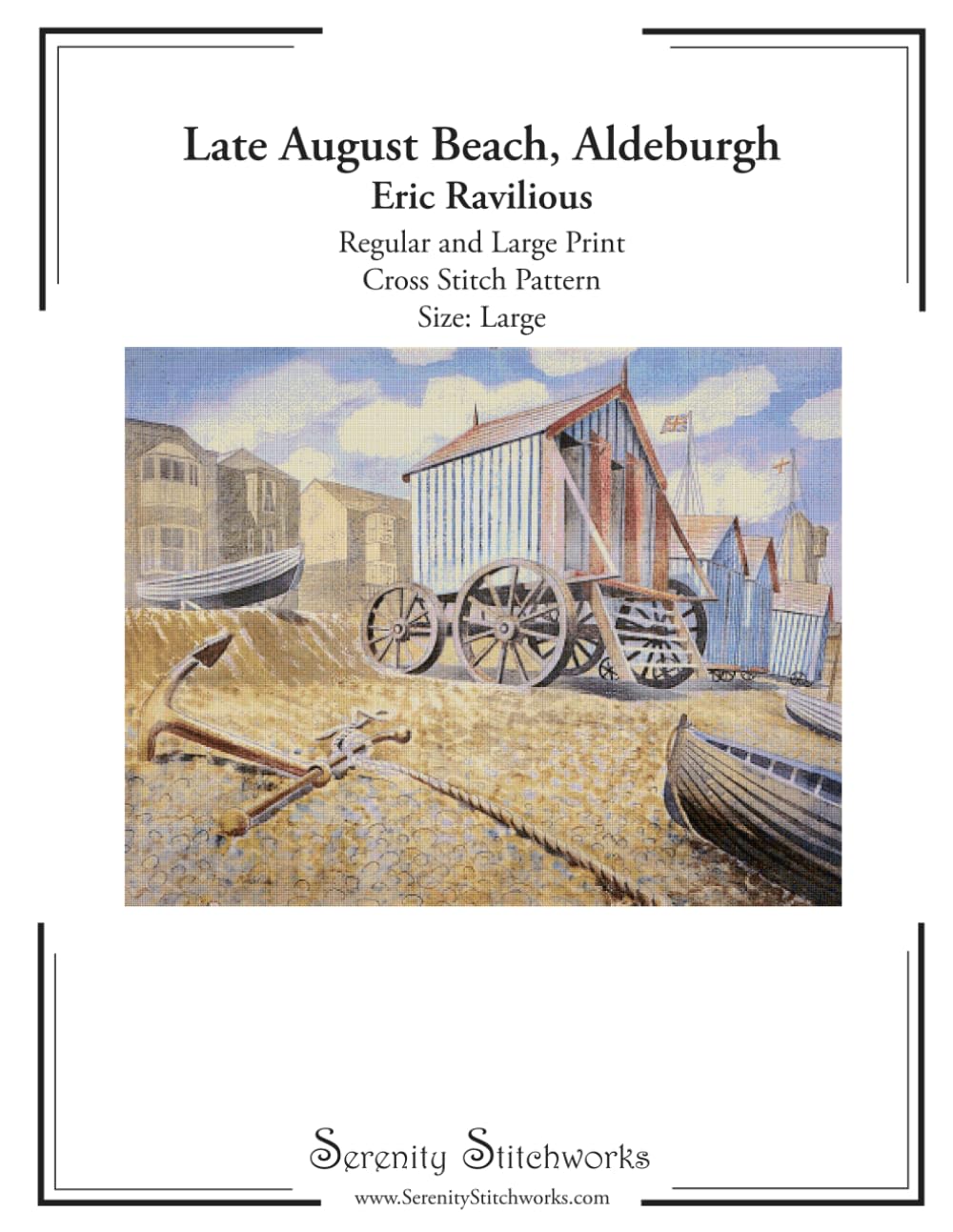 Late August Beach, Aldeburgh Cross Stitch Pattern – Eric Ravilious – Large Size Edition: Regular and Large Print Cross Stitch Pattern