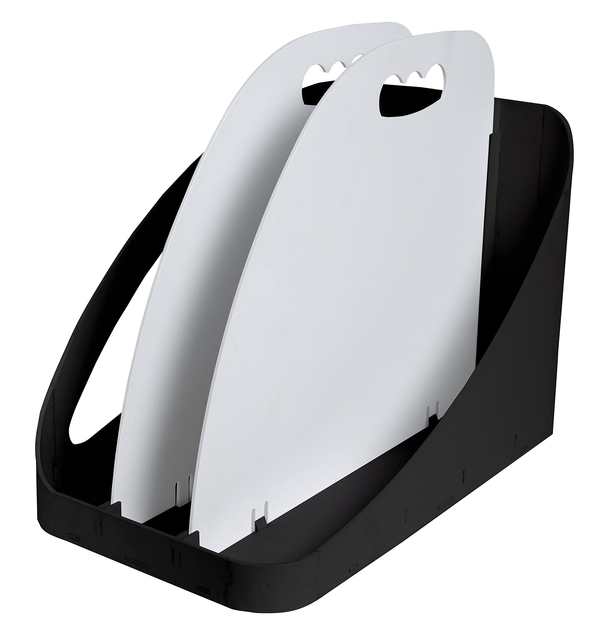 Exacompta 3501440D Flex Box Office Flexible Aufbewahrungshilfe mit Griff mit 3 Fächern zur Aufbewahrung von Büroutensilien: Tablet, Ordner, Stifteköcher, Mappen Schwarz|Grau