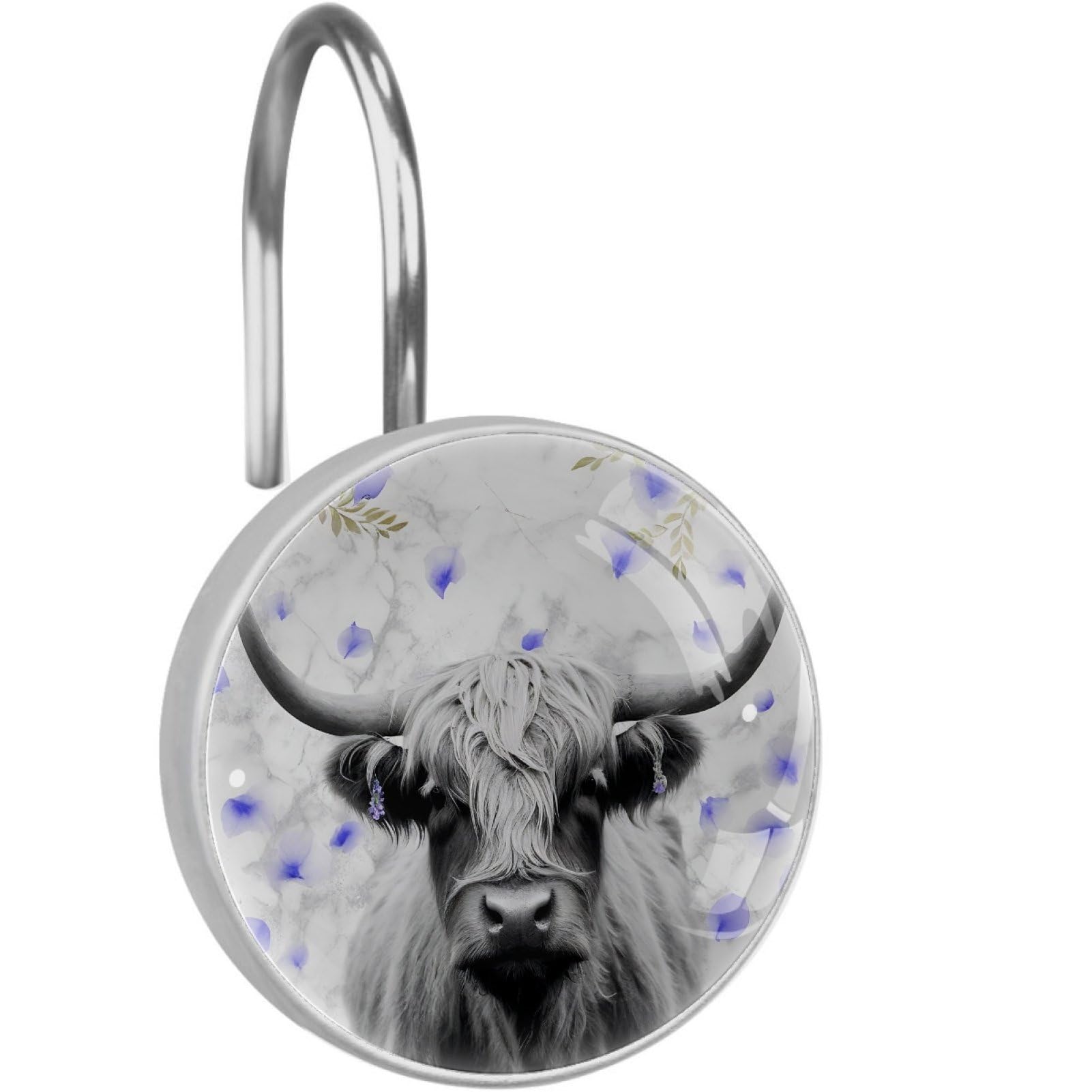VAPOKF Decorative Shower Curtain Hooks, Highland Cattle Rustproof Stainless Steel Shower Curtain Rings for Bathroom, Shower Curtain Hangers for Shower Rod, 12 Pack