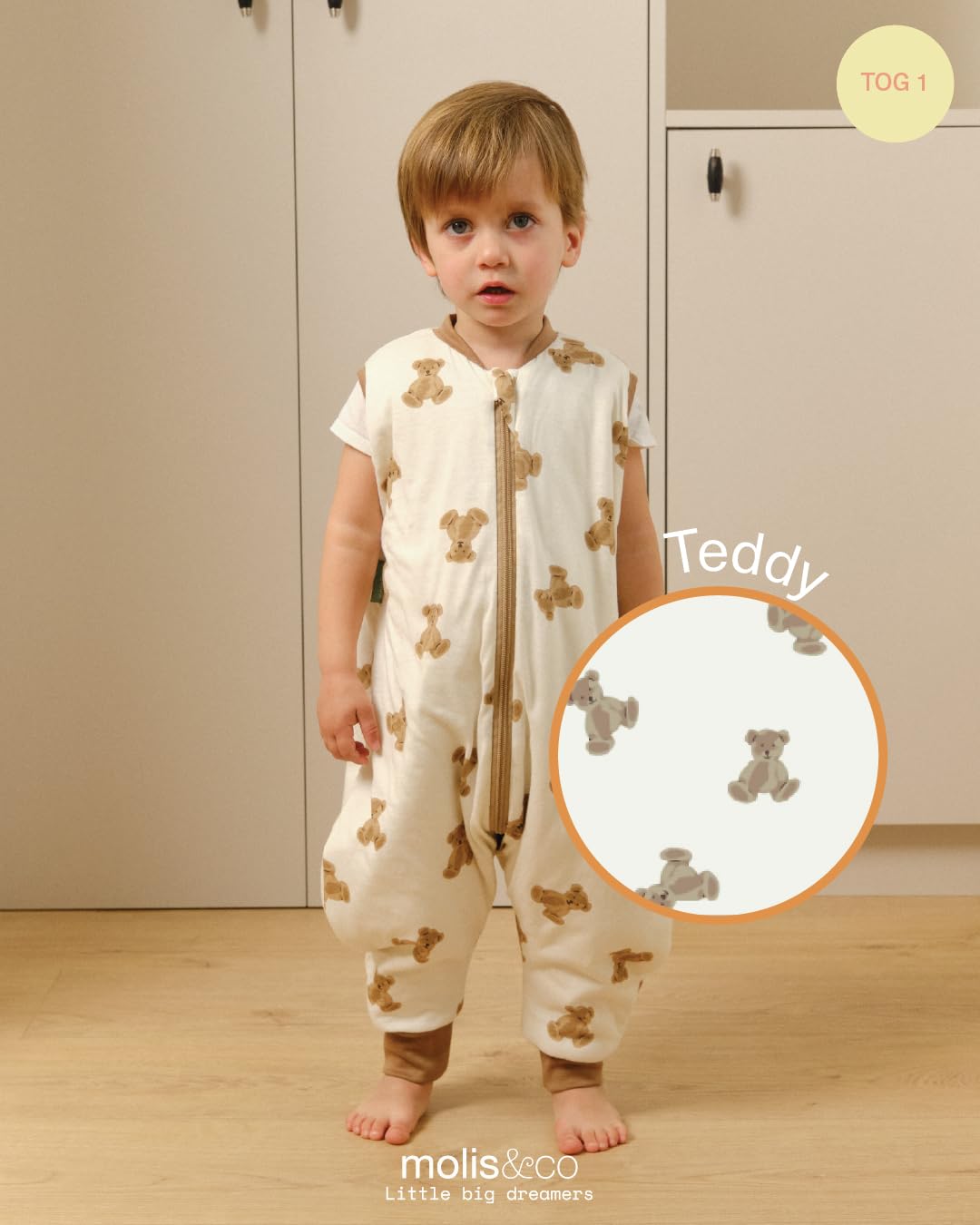 molis&co - Pijama Manta con Pies 1.0 TOG - 90 cm (3 años) - Ideal para Primavera y Otoño - 100% Algodón (Oeko-Tex 100) - Teddy - 4