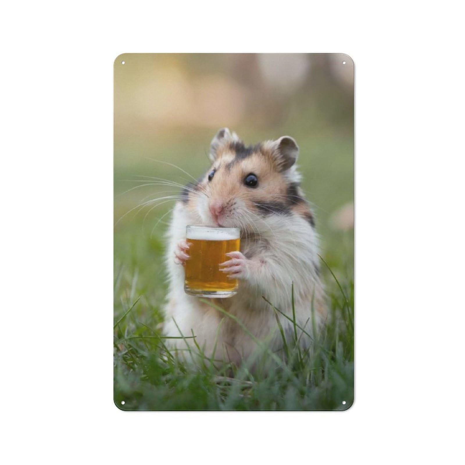 Industrial Hamster Sipping A Beer Industrial Metal Sign 30x20cm, Industrial Wall Decor for Workspace, Cafe, Hallway Or Garage