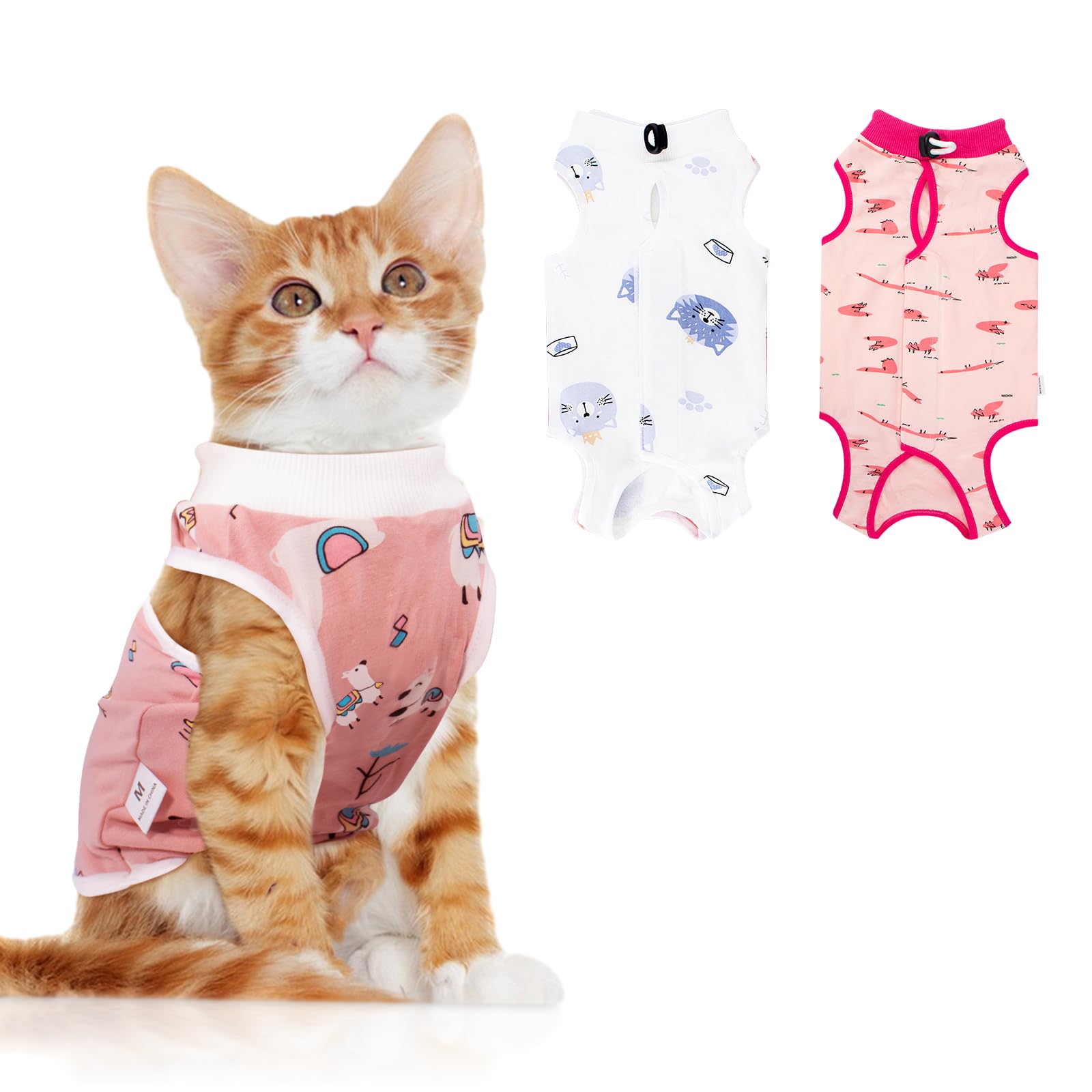 Coppthinktu 2 PCS Cat Recovery Suit for Spay Abdominal Wounds Cat Onesie for Cats After Surgery Recovery Suit Female Breathable E-Collar Alternative