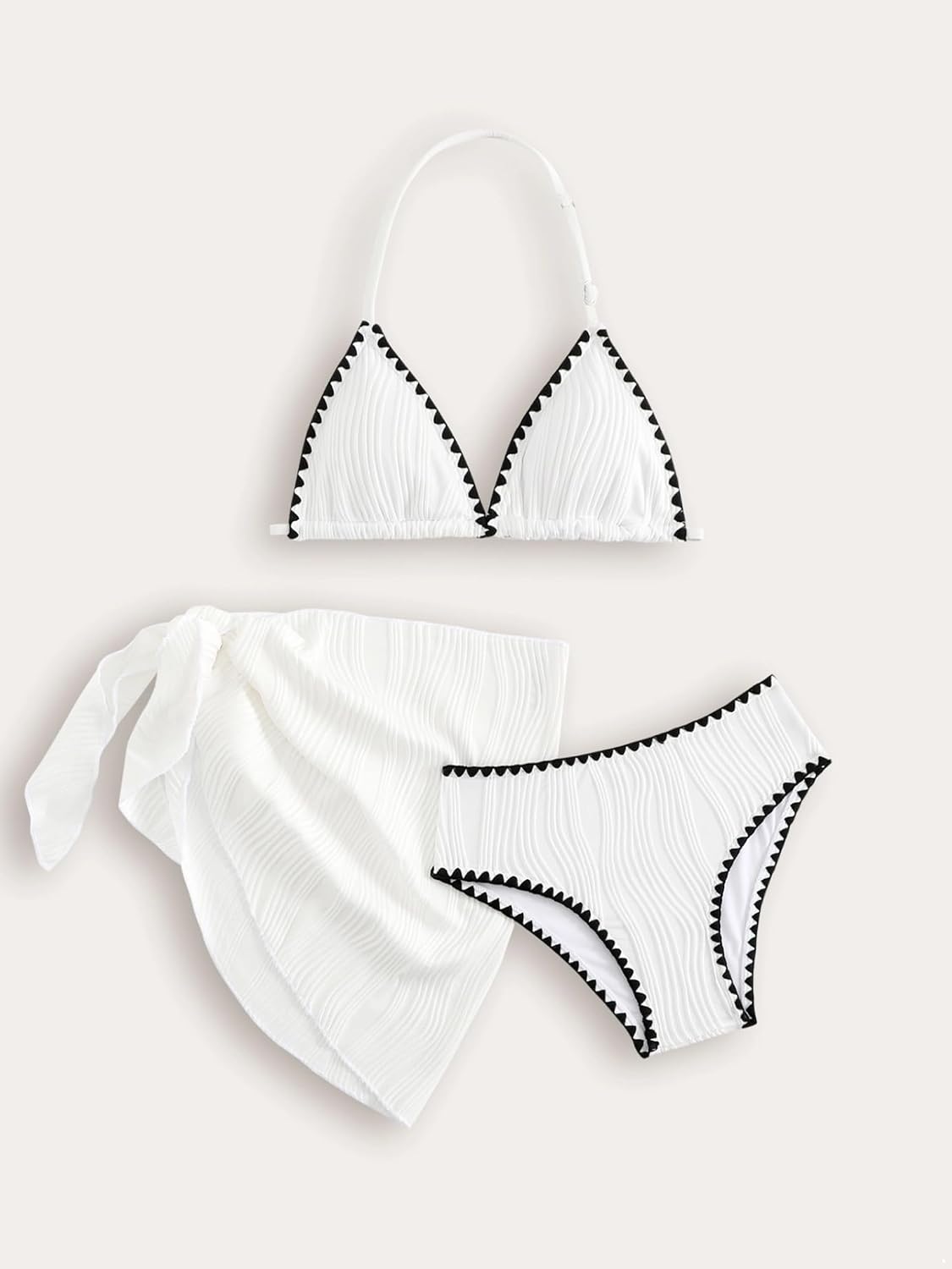 Hansber Kids Girls Bikini Adjustable Strap Halter and Briefs with Detachable Side Tie-up Cover Up for Sunbathing
