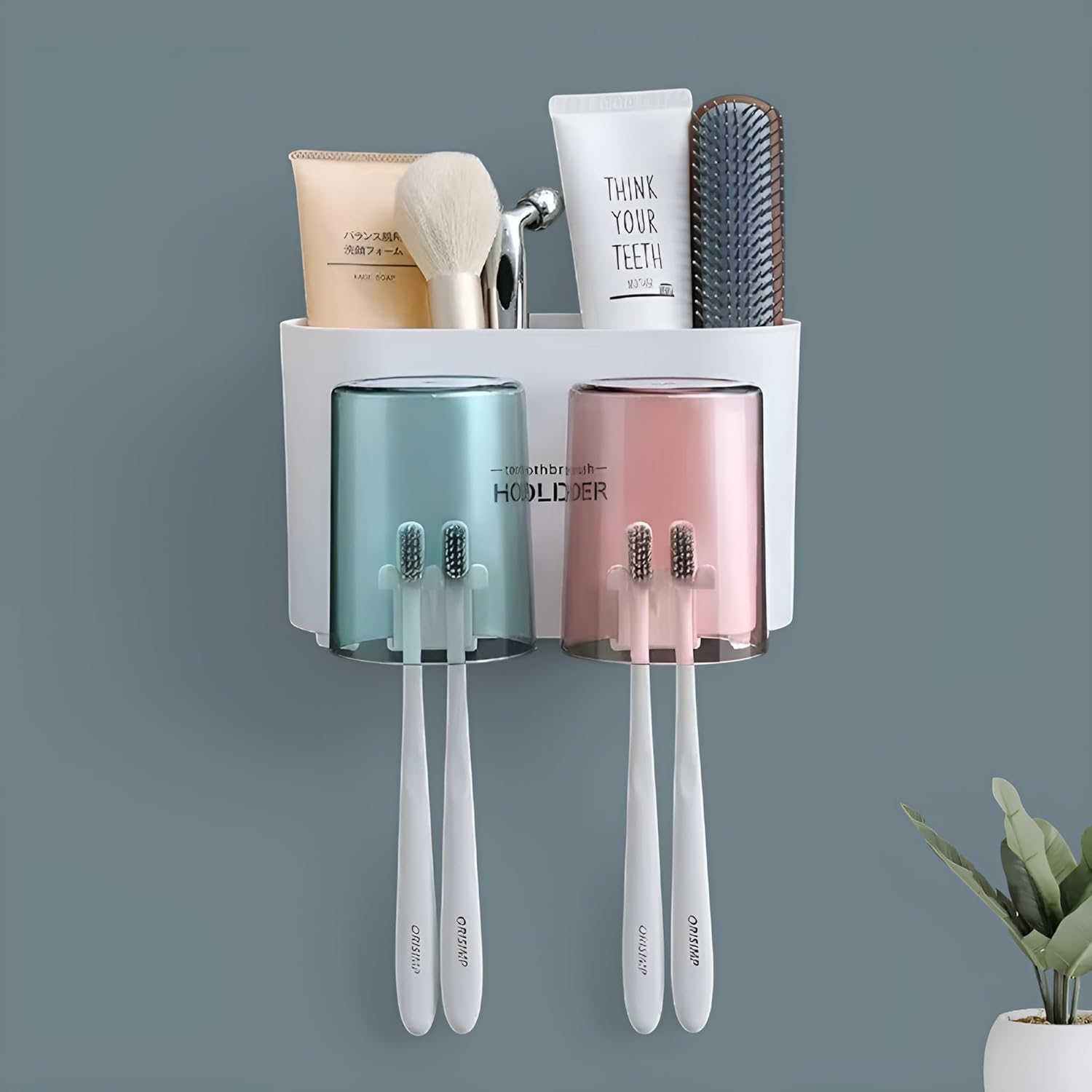 Toothbrush Holder Wall Mounted, Tooth Brushes Holder, Toothbrush Holders for Bathroom, Brush Holder for Bathroom Wall Mounted (2 Cup, White) Plastic-image-9