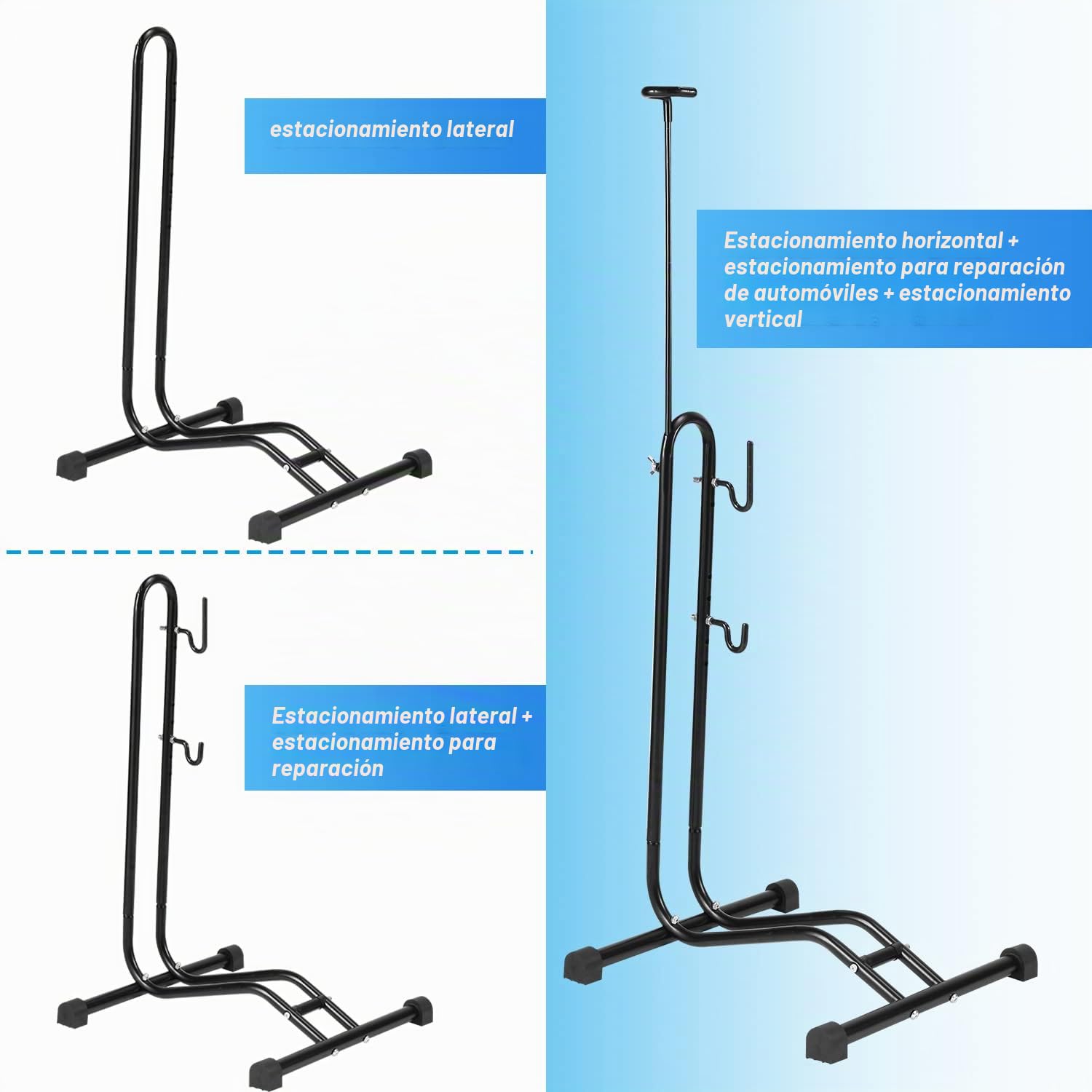 Soporte para bicicletas 3 en 1, soporte de mantenimiento para bicicletas ajustable en altura con suspensión horizontal y vertical, antideslizante, soporte de hasta 7 cm para bicicletas de