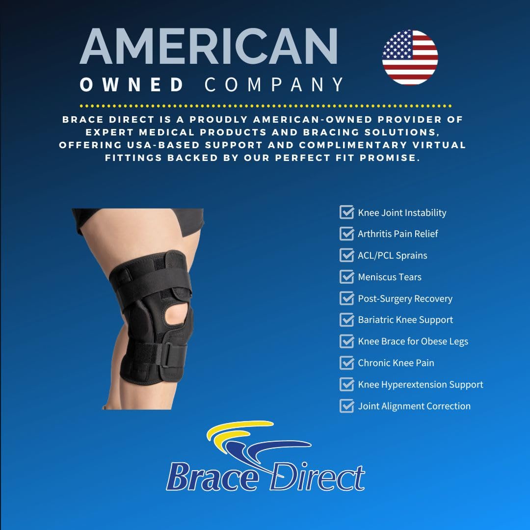 Brace Direct Plus Size Knee Brace With Internal Hinge - Compression Knee Wrap For Overweight Men & Women - Brace For Knee Pain in Bariatric Patients - Helps Meniscus Tears and Arthritis Pain