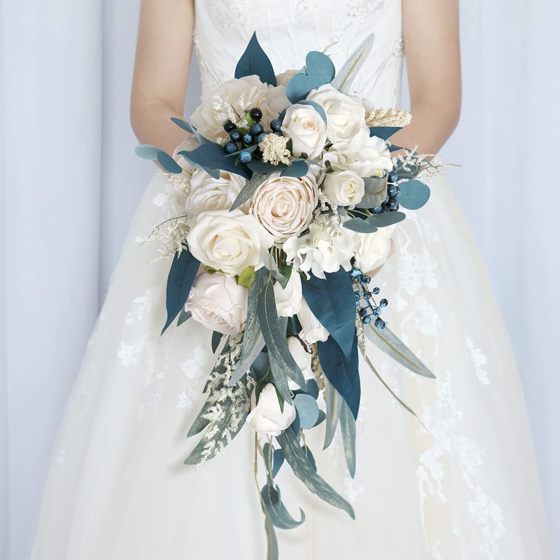 Amazon.com: Dusty Blue Bride Bouquet, Boutonniere,Wrist Corsage,Waterfall  Wedding Flower Bridesmaid Bouquet Wedding Ceremony Anniversary (Color :  Waterfall Bouquet) : Home & Kitchen